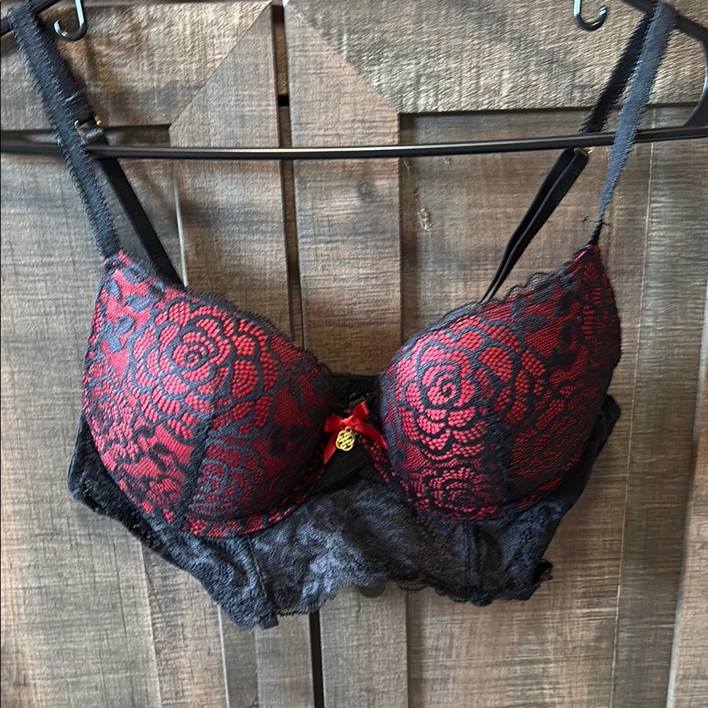 Elegant Red and Black Lace Bra